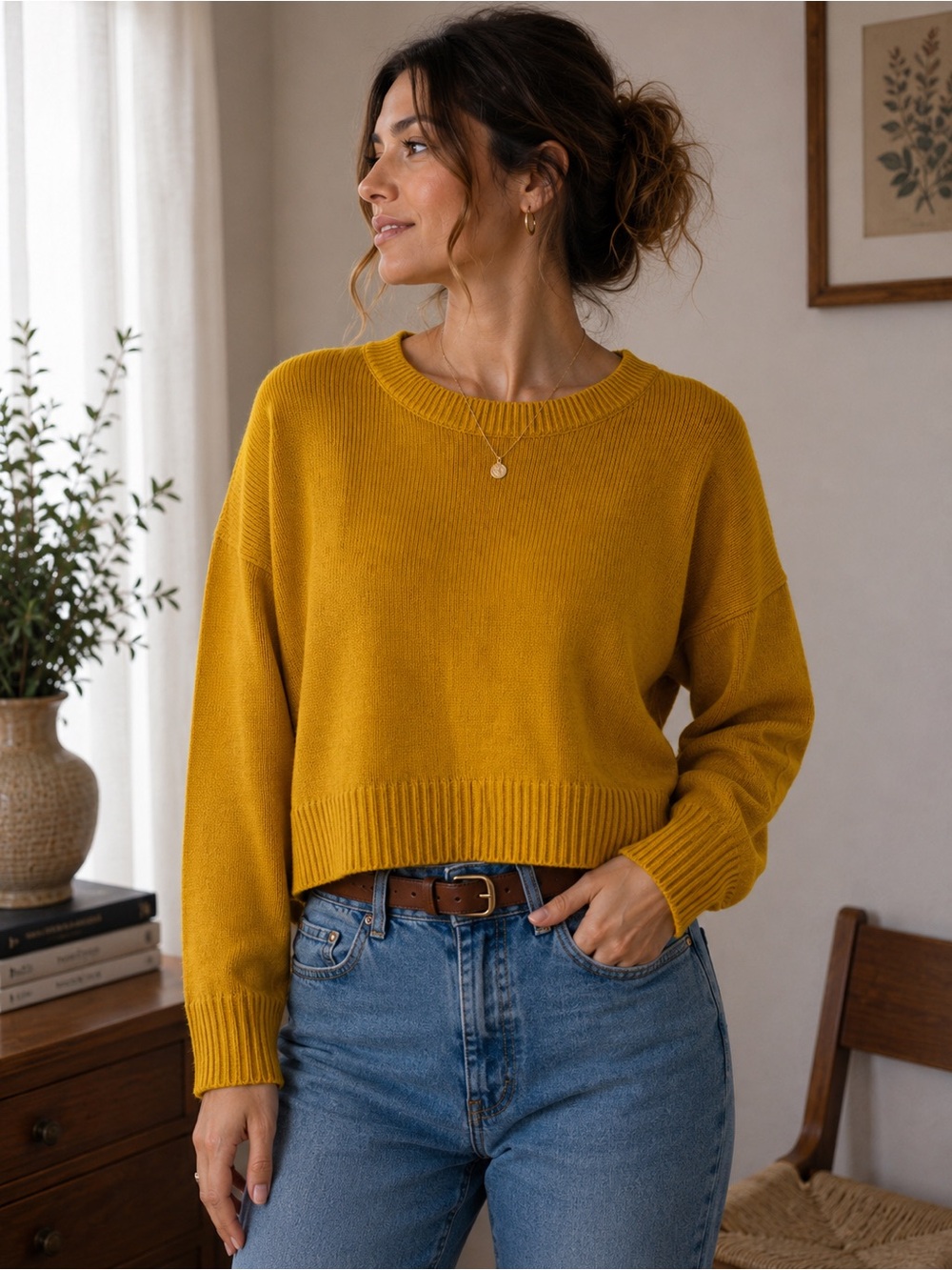 H&M Marigold Yellow Boxy Knit Sweater – Size M